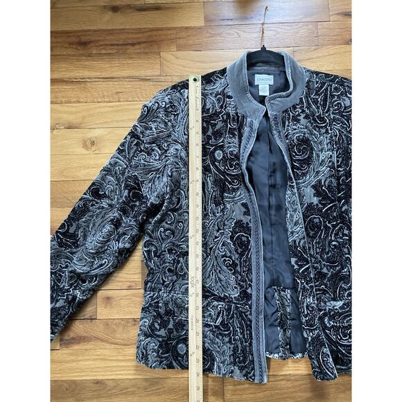 Chicos Size 2 Crushed Velvet Burnout Lined Jacket Artsy Paisley Dark Romantic - Picture 6 of 7